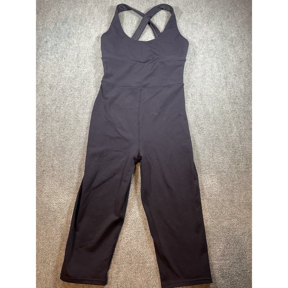 Alo Airbrush Physique One Piece Capri Jumpsuit Size S Black Criss Cross Back